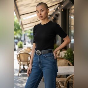 Chico’s ANIMAL PRINT EMBOSSED BUCKLE LEATHER BELT S